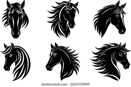 Horse Head Silhouette Bundle with Elegant Variations, perfect for logo or t-shirt design