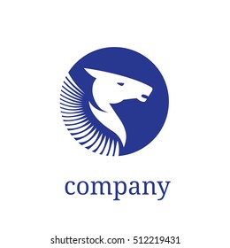 Horse head silhouette. Logo design vector template. Logotype emblem icon. Mithological Pegasus with wings. Symbol of strength, power and determination.