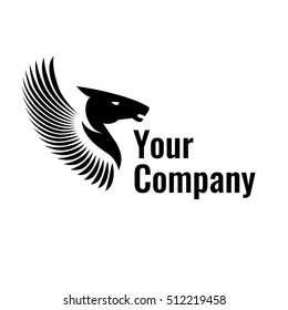 Horse head silhouette. Logo design vector template. Logotype emblem icon. Mithological Pegasus with wings. Symbol of strength, power and determination.