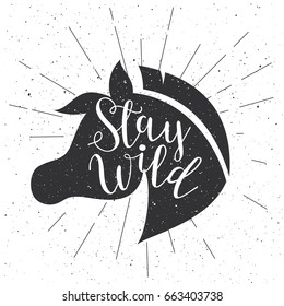 Horse head silhouette in retro style. Vector sign.