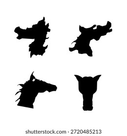 Conjunto de Vector de silueta de cabeza de caballo en estilo negro audaz, ideal para logotipos, tatuajes, estampados de ropa urbana, emblemas, carteles y marcas occidentales o de fantasía