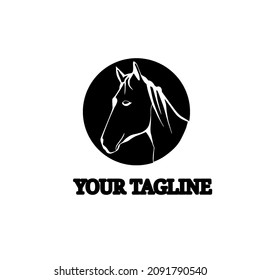 horse head simple logo on black in circle