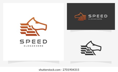 	
Horse head and speed icons, vector logo of sports and automotive template.	
