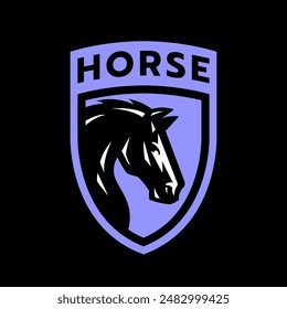 Horse head, sports logo on a dark background.