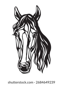 Horse head stencil template. Close up vector illustration. Hand drawn style. Template for wood, metal, laser cutting, cards design, interior and Christmas tree decorations, stickers, scrapbooking