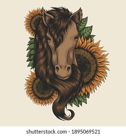 Horse head sunflower vector illustration for your company or brand