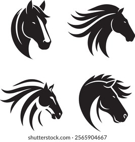 Horse head vector black silhouette lineart logo icon bundle, animal isolated on white background collection, creative minimal clean detail editable set