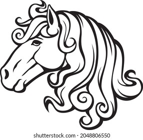 Vector de cabeza de caballo negro y blanco 