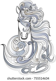 Horse head vector illustration. Design for wall decoration, tattoo, bag, book, poster and t-shirt.