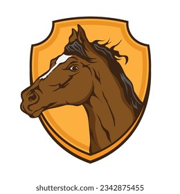 Ilustración vectorial de cabeza de caballo con blindaje, bueno para el logotipo Stable y Ranch 