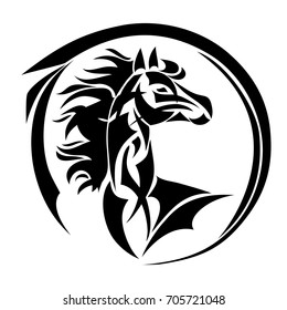 Horse head vector tattoo. Stylized illustration for design of a t-shirt, bag, postcard, and logo. Isolated