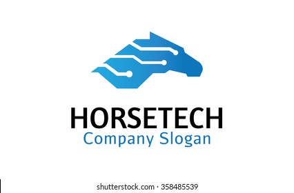 Horse head Wire tech symbol Logo Vector Design Illustration