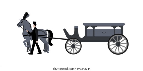 Horse Hearse. Funeral. Vector Flat Illustration.