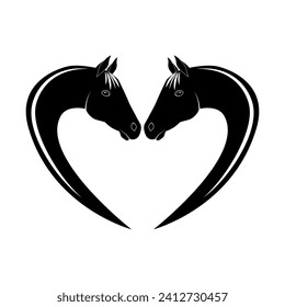 Silhouettes del corazón del caballo, sobre tatuaje del vector blanco