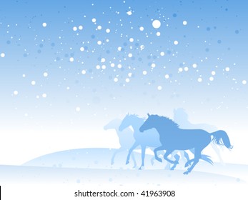 horse herd in winter