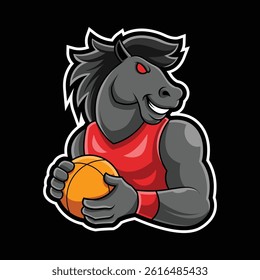 Horse Holding Basketball Cartoon Character Mascot Illustration