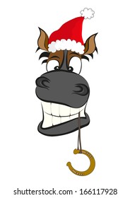 horse holds between his teeth horseshoe