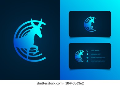 Horse with horn and initial letter c with blue gradient concept for your business logo