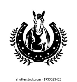 Horse and horseshoe icon on white background.