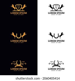 the horse and horseshoe logo. suitable for company logo, print, digital, icon, apps, and other marketing material purpose. horseshoe logo set.