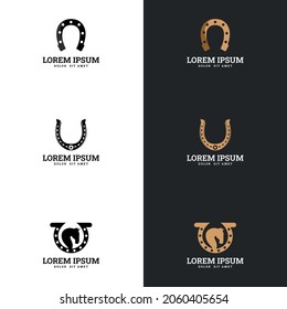 the horse and horseshoe logo. suitable for company logo, print, digital, icon, apps, and other marketing material purpose. horseshoe logo set