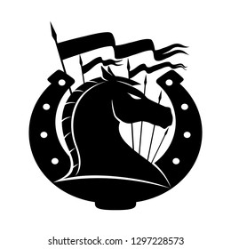 Horse and horseshoe on a white background.