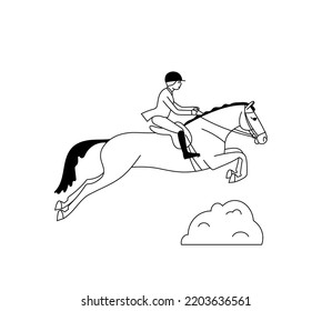 Horse hunting, a rider on a horse jumps over a hedge