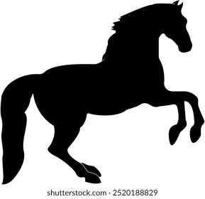 Die Pferd-Ikone ist eine schwarze Silhouette eines Pferdes in der Mitte Galopp, mit allen Hufen auf dem Boden, die Bewegung und Anmut. Ideal für Logos, Reitthemen oder dynamische Designprojekte.