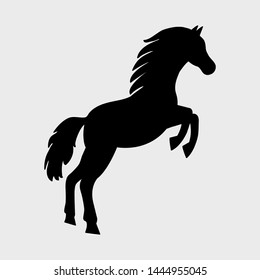 Horse icon, black silhouette on gray background. Vector illustration