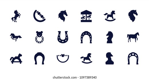 Horse icon. collection of 18 horse filled icons such as horse, baby toy. editable horse icons for web and mobile.