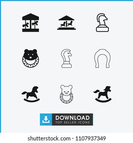 Horse icon. collection of 9 horse filled and outline icons such as baby toy. editable horse icons for web and mobile.