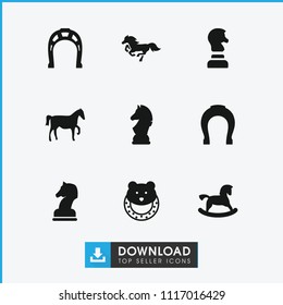 Horse icon. collection of 9 horse filled icons such as horse toy. editable horse icons for web and mobile.