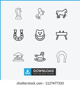 Horse icon. collection of 9 horse outline icons such as baby toy, gymnastic apparatus. editable horse icons for web and mobile.