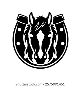 Horse icon with horseshoe on white background.