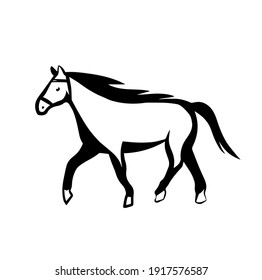 Horse icon logo in vector isolated on white background. Horse illustration in hand drawn old retro style