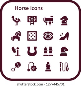  horse icon set. 16 filled horse icons. Simple modern icons about  - Ostrich, Tactics, Saddle, Horse, Chess board, Animal, Cinderella, Amusement park, Horseshoe, Chess, Rattle