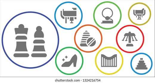 horse icon set. 9 filled horse icons.  Simple modern icons about  - Chess, Saddle, Cowboy, Cinderella, Roller coaster, Toys, Carousel, Toy