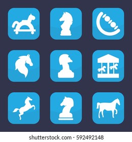 horse icon. Set of 9 filled horse icons such as baby toy
