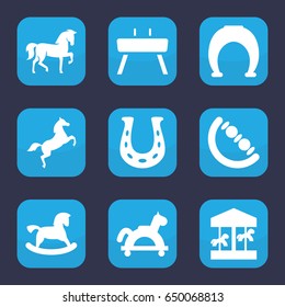 Horse icon. set of 9 filled horse icons such as horse, baby toy, gymnastic apparatus
