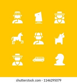 horse icon set with chess horse, horseriding and cowboy vector icons for web and graphic design