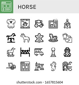 horse icon set. Collection of Carousel, Koala, Berlin wall, Carriage, Board game, Mobile toy, Spring swing horse, Horse, Animal, Rocking Trojan Rope park, Safari icons