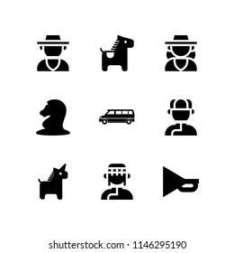 horse icon set with horn, mongolian and cowgirl vector icons for web and graphic design