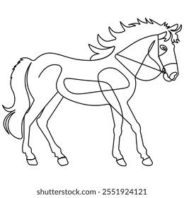 Horse icon  single line art, continuous one line drawing of  Isolated outline vector art