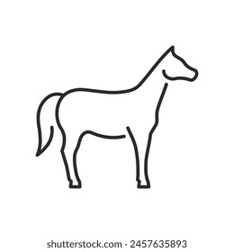 Icono de caballo. Representación estilizada de un caballo, a menudo asociada con la gracia y la fuerza, ampliamente utilizada en contextos relacionados con granjas, deportes ecuestres y cría de animales. Ilustración vectorial