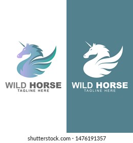 horse icon template, Pegasus vector logo template, modern abstract Pegasus logo icon inspiration, horse and wing logo illustration
