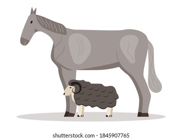 Horse icon vector isolated on the white background in flat style. Brown sheep standing. Organic eco farm or veterinary help service illustration.