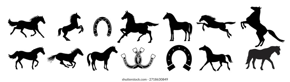 Pferd-Symbol, Vektorsatz, Hufeisen-Illustrationszeichen 