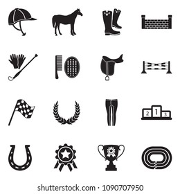 Horse Icons. Black Flat Design. Vector Illustration. 