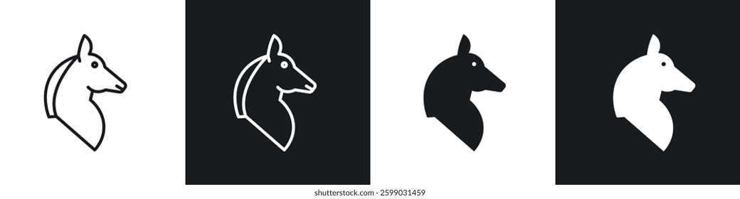 Horse icons in flat and linear vector illustration on white background.