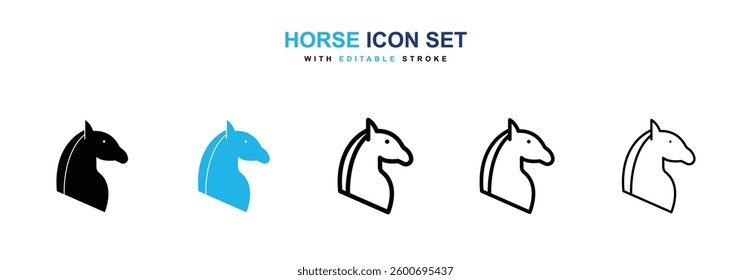 Horse icons graphics set in black and blue colors